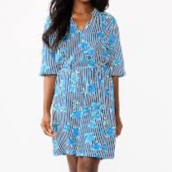 NWT Draper James RSVP V-Neck Smocked Sleeve Dress Women’s Size Medium - Picture 1 of 6